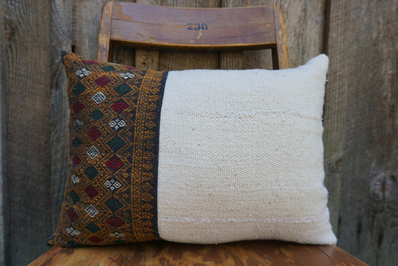 Delaney - Vintage Laotian Silk Textile with African Cotton Pillow